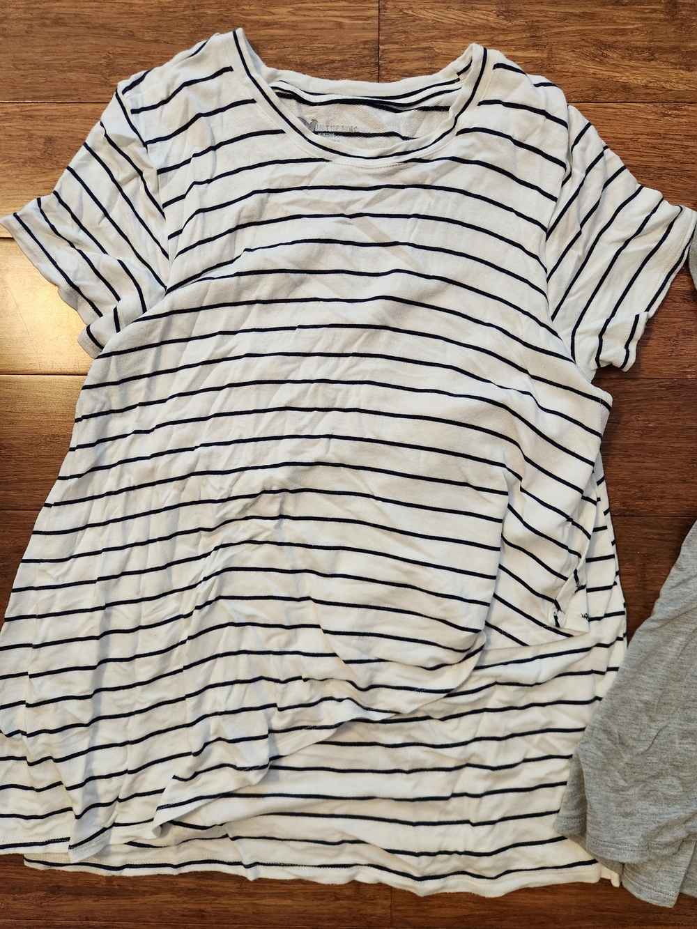Set Of 2 Maternity & Nursing Short Sleeve Shirts- Striped And Gray, Medium - Picture 2 of 5